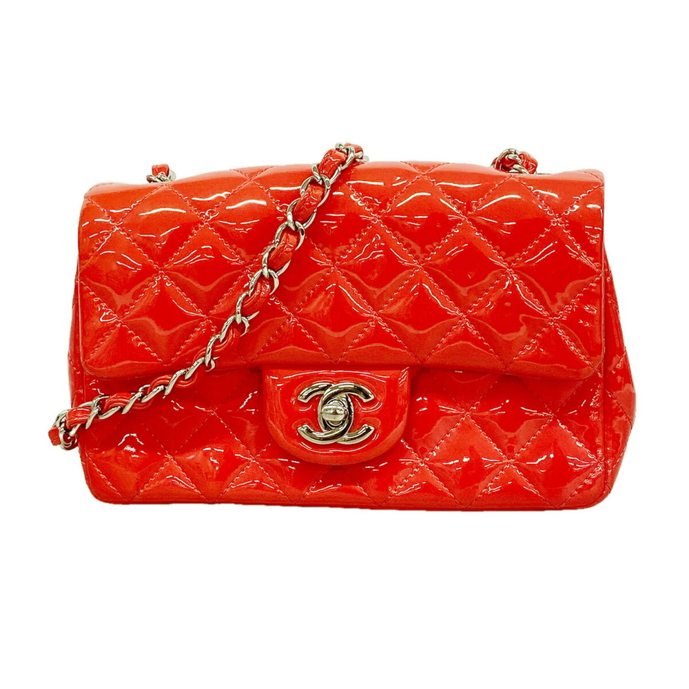 Chanel Matelassé Chain Shoulder Bag, Patent Leather, Red, Women's, OP025400